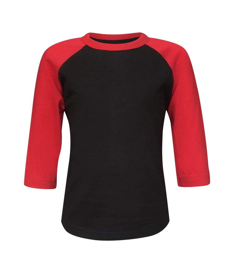 Adult Plain Raglan 3/4 T-Shirt - Black Body Large / Black/Red | ILTEX Apparel