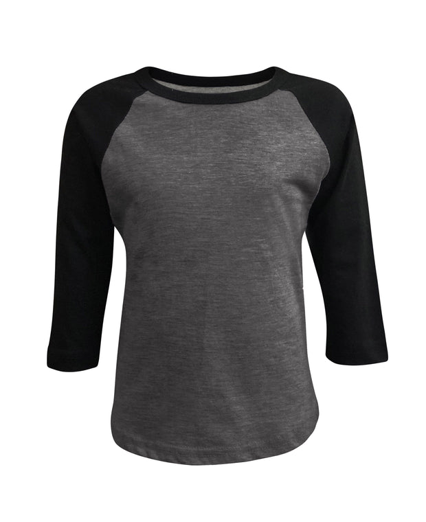 Kids Plain Raglan 3/4 T-Shirt - Charcoal/Black