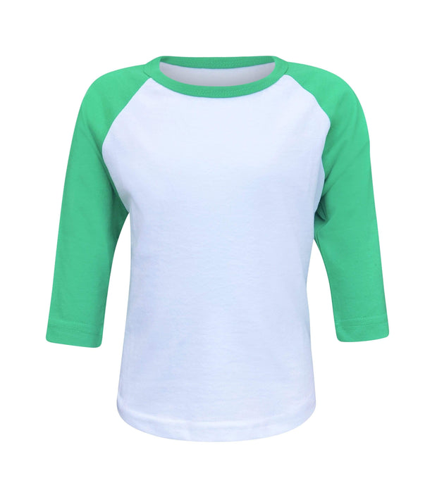 ILTEX Apparel Kids Clothing 6 Months / White/Kelly Green Kids Plain Raglan 3/4 T-Shirt - White Body