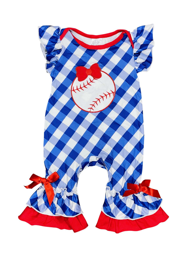 ILTEX Apparel Kids Clothing Baseball Blue Checkered Romper Kids
