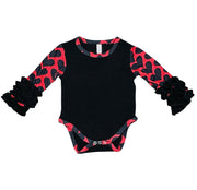ILTEX Apparel Kids Clothing Black Red Heart Ruffle Toddler Onesie