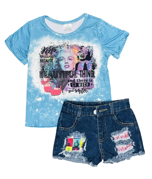 ILTEX Apparel Kids Clothing Bleached Blue 'Keep Smiling' Denim Outfit Kids
