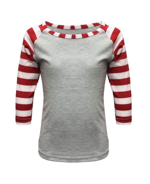 Candy Cane Gray Red Stripes Top Kids
