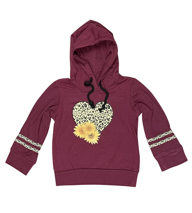 ILTEX Apparel Kids Clothing Cheetah Heart Sunflower Burgundy Hoodie Kids