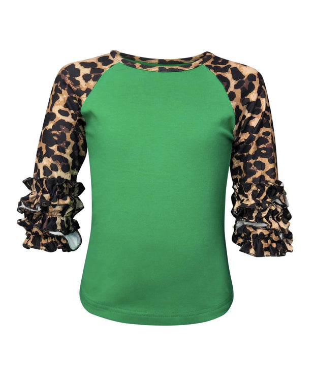 ILTEX Apparel Kids Clothing Cheetah Print Green Ruffle Raglan Kids