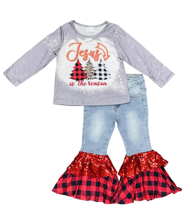 ILTEX Apparel Kids Clothing Christmas Bleached 'Jesus is The Reason' Bell Bottom Outfit