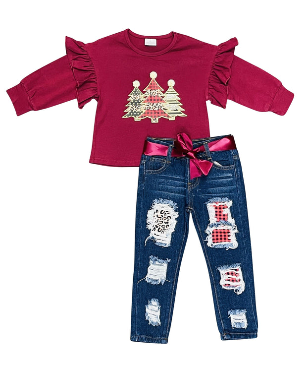 ILTEX Apparel Kids Clothing Christmas Tree Burgundy Pant Outfit
