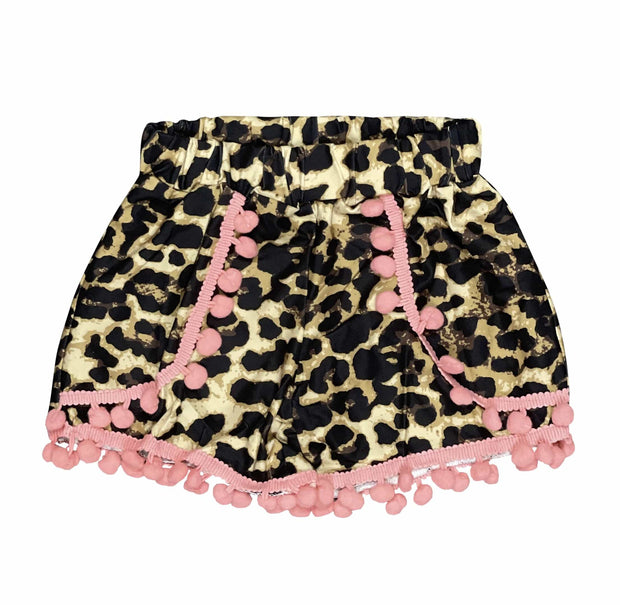ILTEX Apparel Kids Clothing Coral / 1-2 years Cheetah Pom Pom Shorts Kids