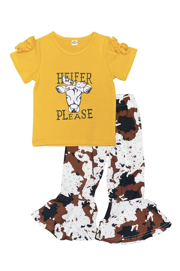 ILTEX Apparel Kids Clothing Cow 'Heifer Please' Yellow Kids Outfit