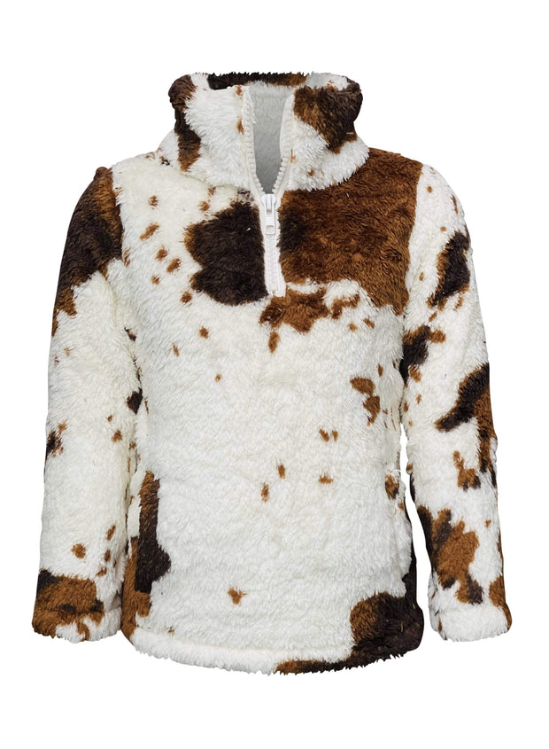 ILTEX Apparel Kids Clothing Cow Print Brown White Sherpa Pullover Kids