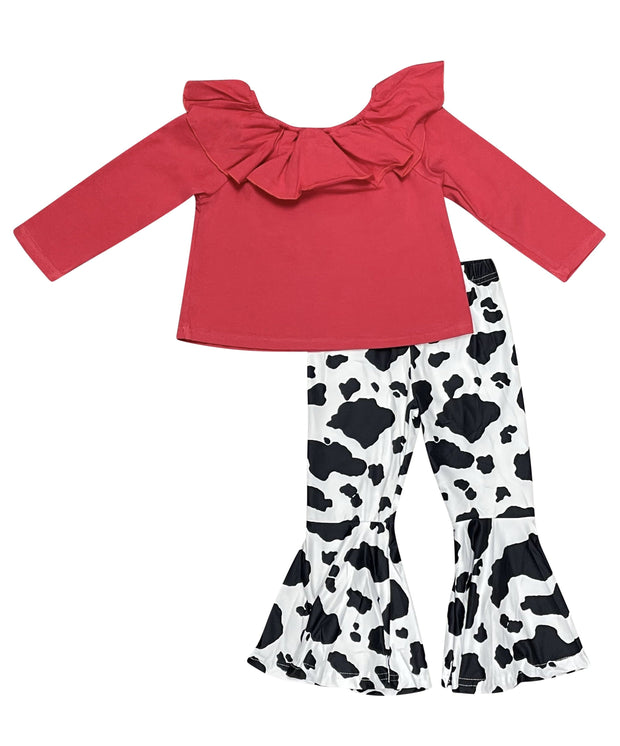 ILTEX Apparel Kids Clothing Cow Print Red Off The Shoulder Outfit Kids