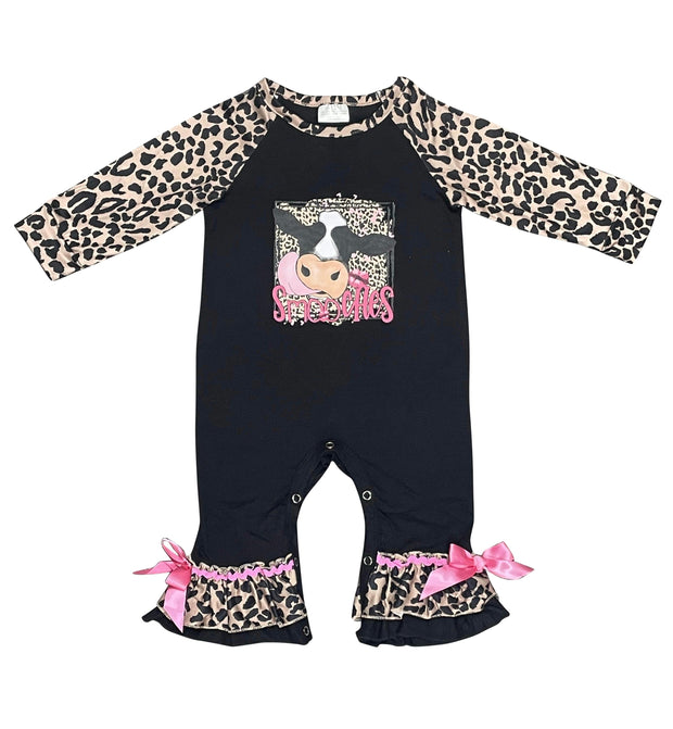ILTEX Apparel Kids Clothing Cow 'Smooches' Black Cheetah Romper Kids
