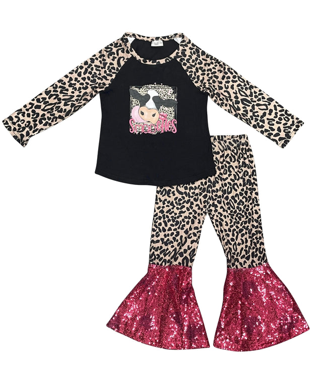 ILTEX Apparel Kids Clothing Cow 'Smooches' Black Cheetah Sequin Outfit Kids