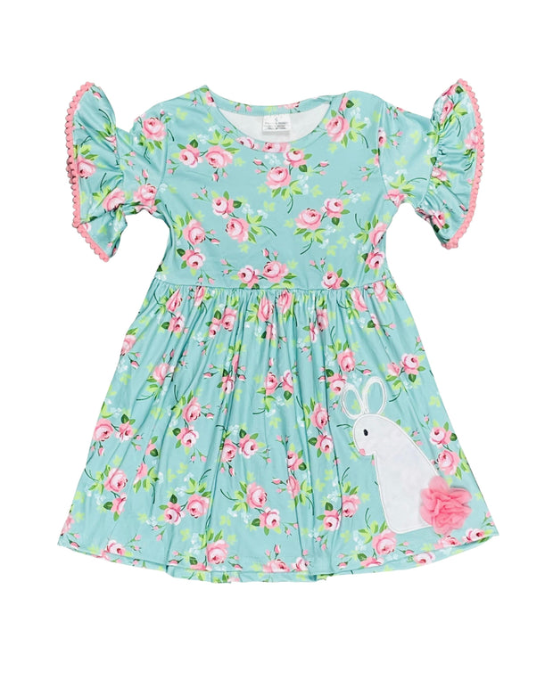 ILTEX Apparel Kids Clothing Easter Floral Bunny Turquoise Dress