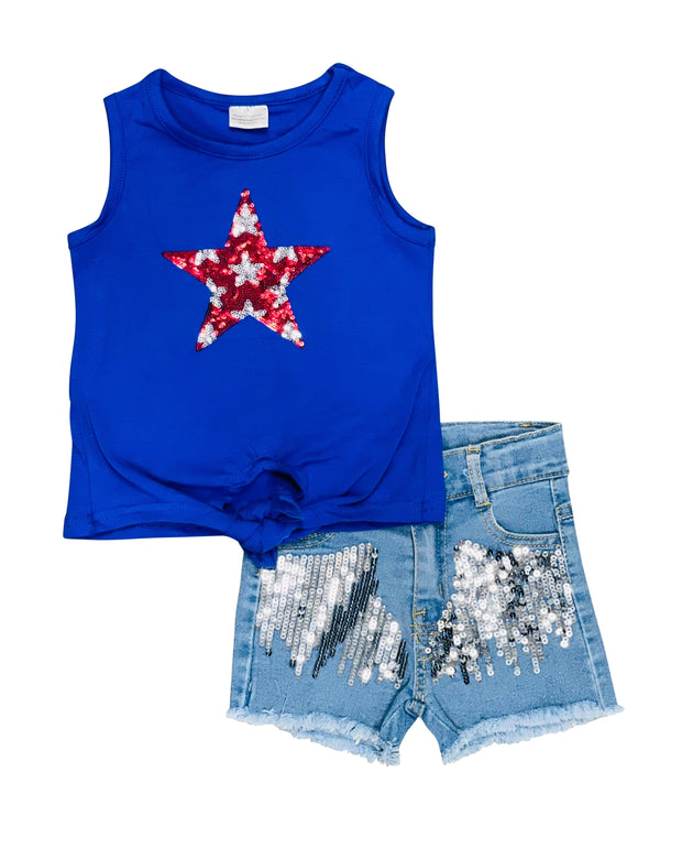 ILTEX Apparel Kids Clothing Fourth of July Sequin Denim Outfit