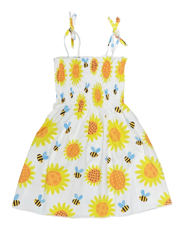 ILTEX Apparel Kids Clothing Girl's Ruched Sunflower Bee Sundress