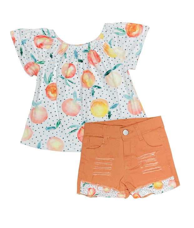 ILTEX Apparel Kids Clothing Peach Polka Dot Orange Shorts Outfit
