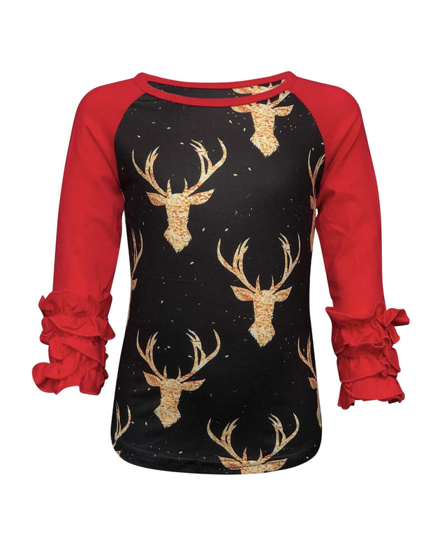 ILTEX Apparel Kids Clothing Reindeer Black Red Ruffle Top