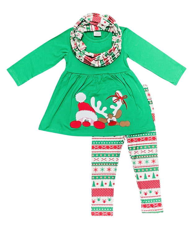 ILTEX Apparel Kids Clothing Rudolph Green Christmas Scarf Outfit Kids