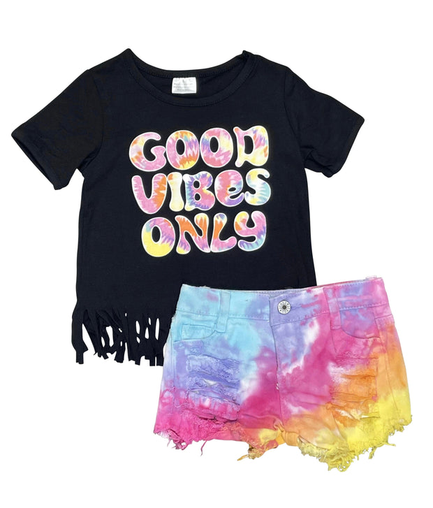 ILTEX Apparel Kids Clothing Tie Dye 'Good Vibes Only' Shorts Outfit Kids
