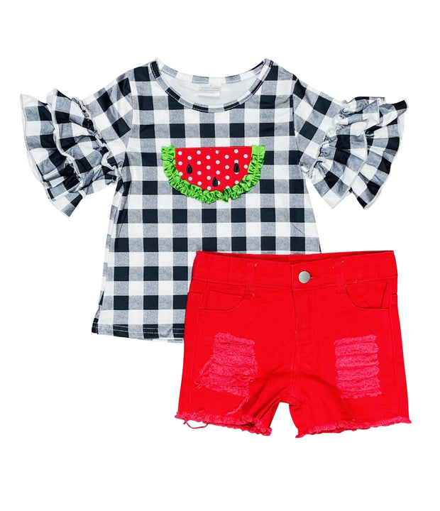 ILTEX Apparel Kids Clothing Watermelon Checkered Red Shorts Outfit