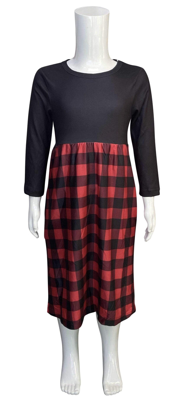 ILTEX Apparel Plaid Red Black Long Sleeve Maxi Dress Kids