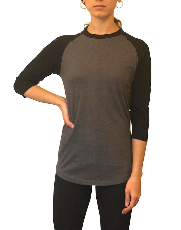 ILTEX Apparel Raglan Adult Plain Raglan 3/4 T-Shirt - Charcoal Black