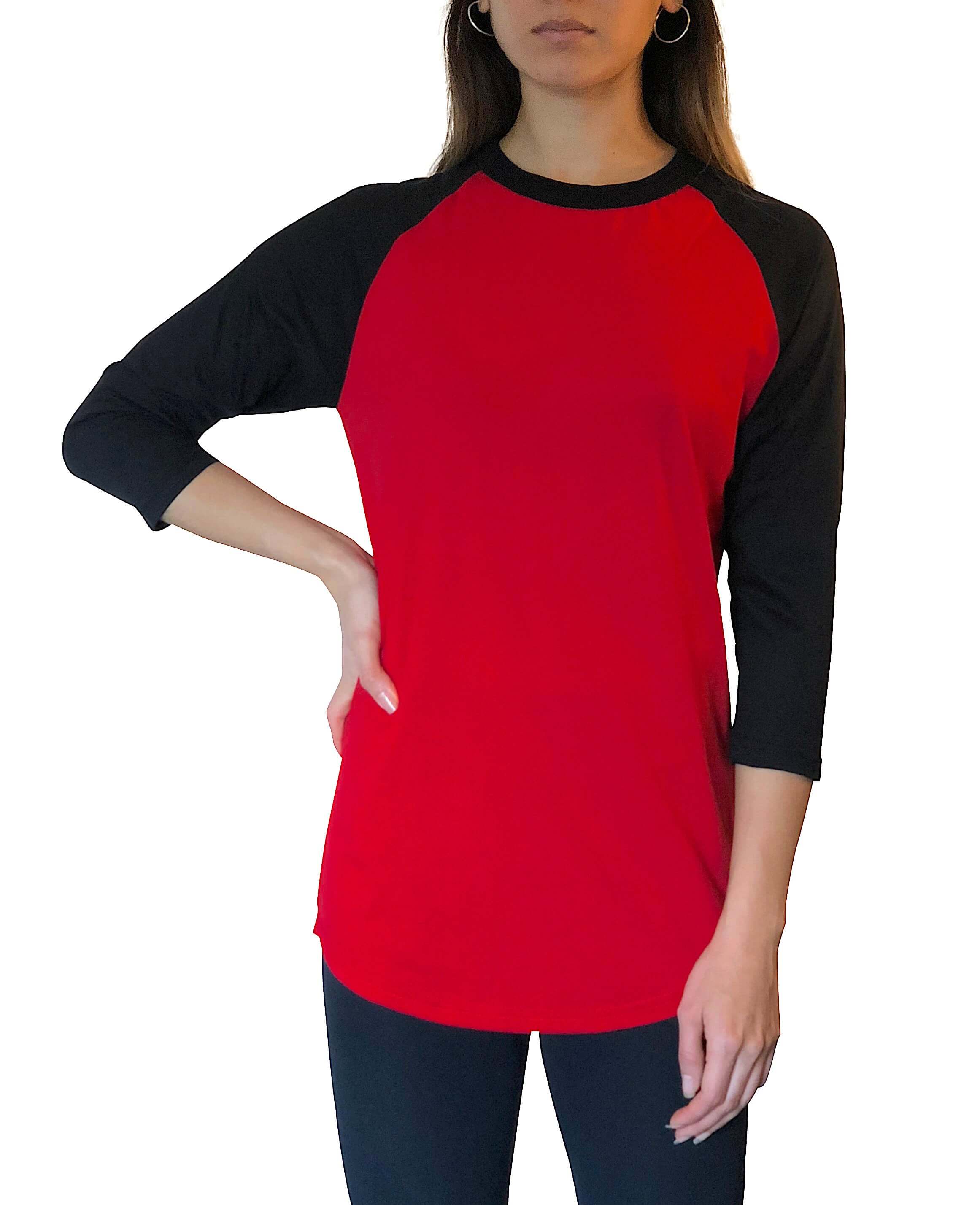 Plus Size Baseball Shirt - Black with Red Sleeves