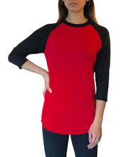 ILTEX Apparel Raglan Adult Plain Raglan 3/4 T-Shirt - Red Black