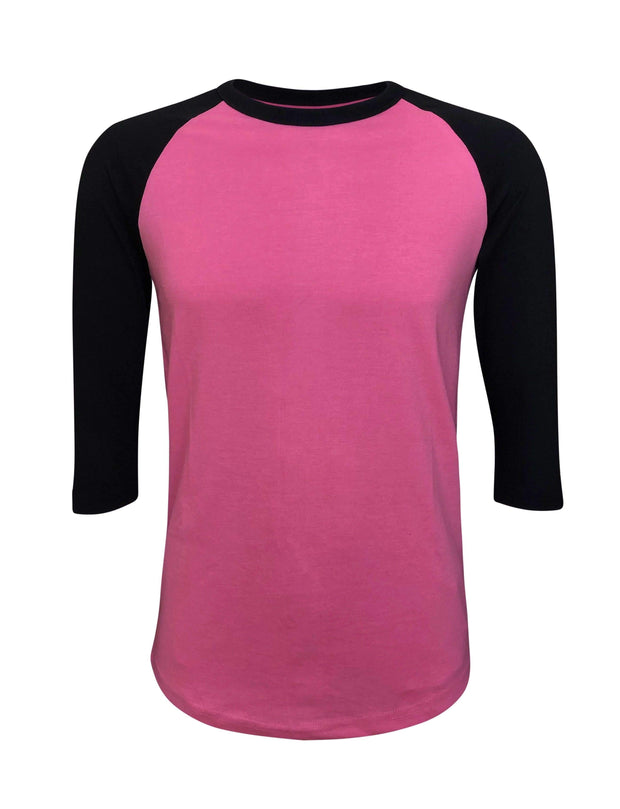 Adult Plain Raglan 3/4 T-Shirt - Pink Body