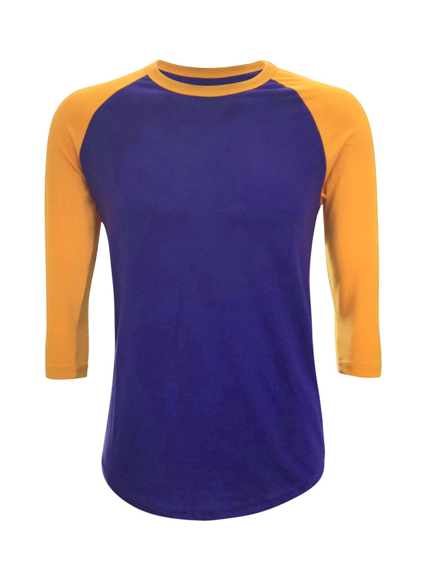 ILTEX Apparel Raglan Small Adult Plain Raglan 3/4 T-Shirt - Purple Gold