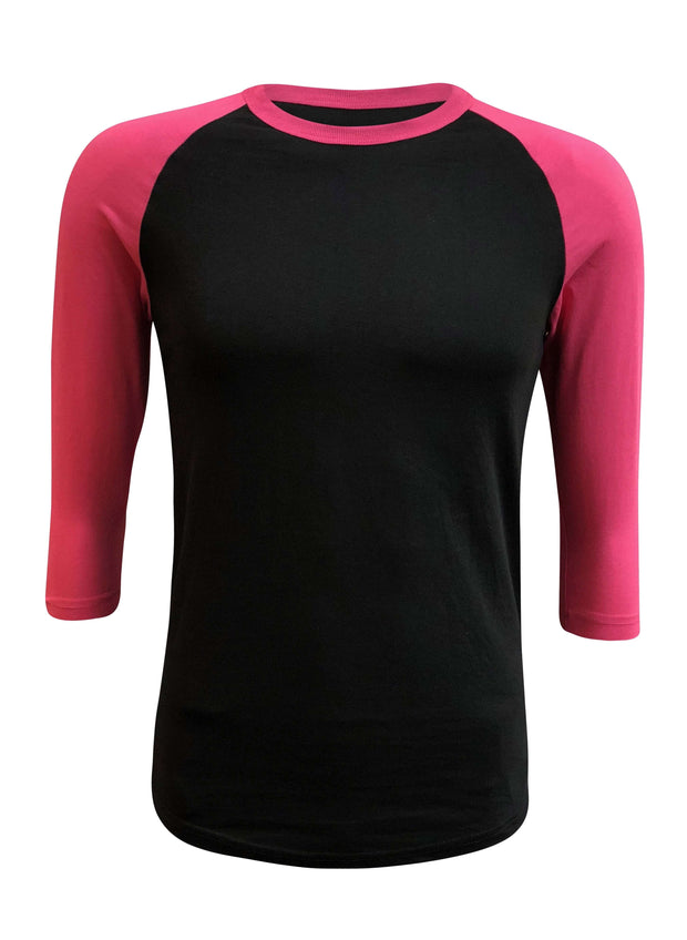 ILTEX Apparel Raglan Small / Black/Hot Pink Adult Plain Raglan 3/4 T-Shirt - Black Body