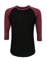 ILTEX Apparel Raglan Small / Black/Maroon Adult Plain Raglan 3/4 T-Shirt - Black Body