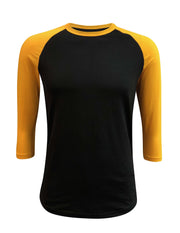 ILTEX Apparel Raglan Small / Black/Old Gold Adult Plain Raglan 3/4 T-Shirt - Black Body