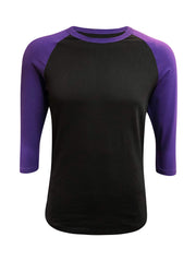 ILTEX Apparel Raglan Small / Black/Purple Adult Plain Raglan 3/4 T-Shirt - Black Body