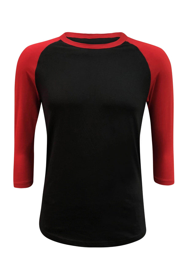 ILTEX Apparel Raglan Small / Black/Red Adult Plain Raglan 3/4 T-Shirt - Black Body