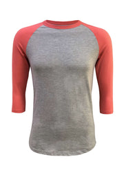 ILTEX Apparel Raglan Small / Gray/Coral Adult Plain Raglan 3/4 T-Shirt - Gray Body
