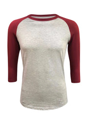 ILTEX Apparel Raglan Small / Gray/Maroon Adult Plain Raglan 3/4 T-Shirt - Gray Body