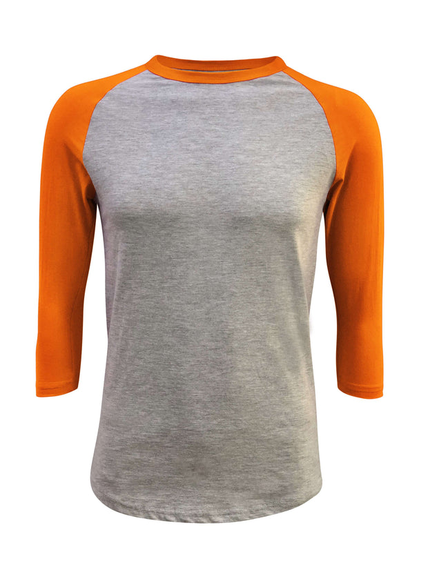 ILTEX Apparel Raglan Small / Gray/Orange Adult Plain Raglan 3/4 T-Shirt - Gray Body