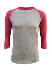 ILTEX Apparel Raglan Small / Gray/Pink Adult Plain Raglan 3/4 T-Shirt - Gray Body