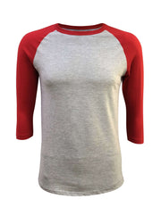 ILTEX Apparel Raglan Small / Gray/Red Adult Plain Raglan 3/4 T-Shirt - Gray Body