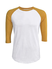 ILTEX Apparel Raglan Small / White/Gold Adult Plain Raglan 3/4 T-Shirt - White Body