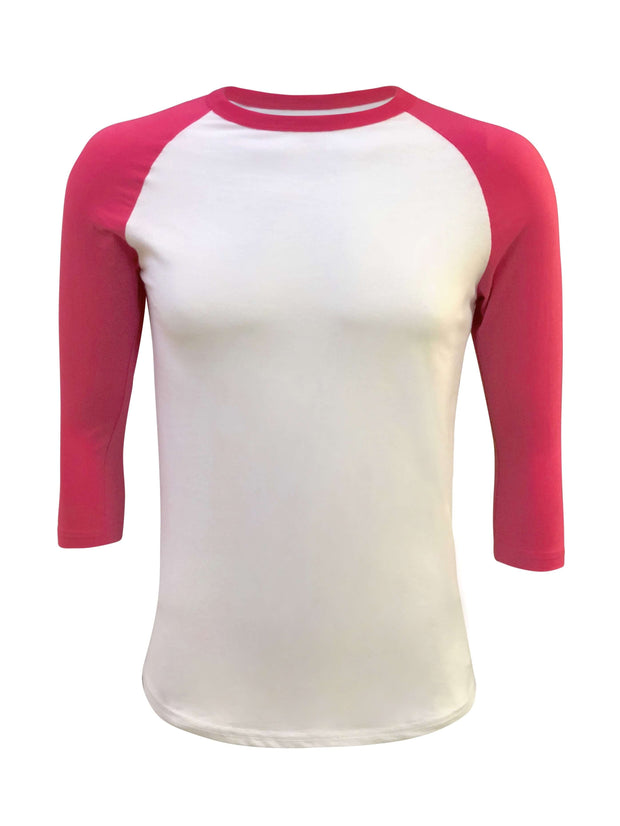 ILTEX Apparel Raglan Small / White/Hot Pink Adult Plain Raglan 3/4 T-Shirt - White Body