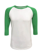 ILTEX Apparel Raglan Small / White/Kelly Green Adult Plain Raglan 3/4 T-Shirt - White Body