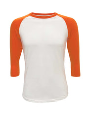 ILTEX Apparel Raglan Small / White/Orange Adult Plain Raglan 3/4 T-Shirt - White Body