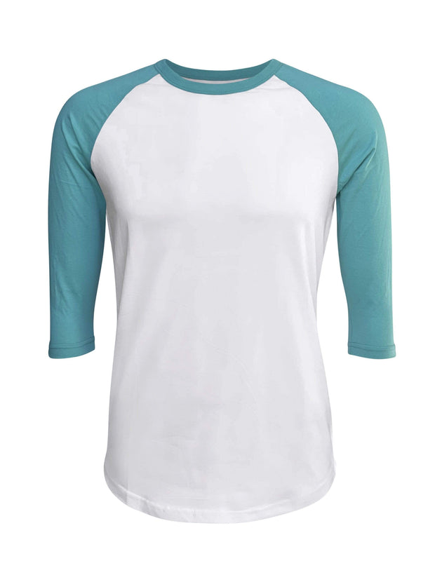 ILTEX Apparel Raglan Small / White/Tiffany Adult Plain Raglan 3/4 T-Shirt - White Body