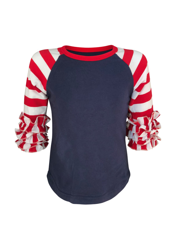 July 4th Striped Navy Red White Ruffle Top Kids
