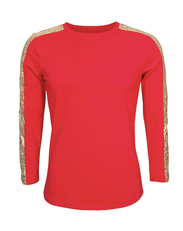 ILTEX Apparel Sequin Gold Sleeves Red Top