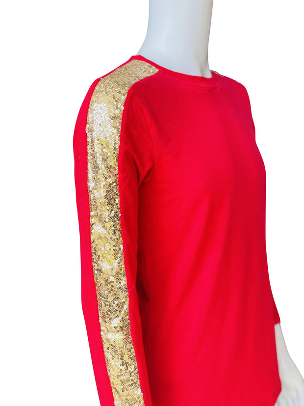 ILTEX Apparel Sequin Gold Sleeves Red Top