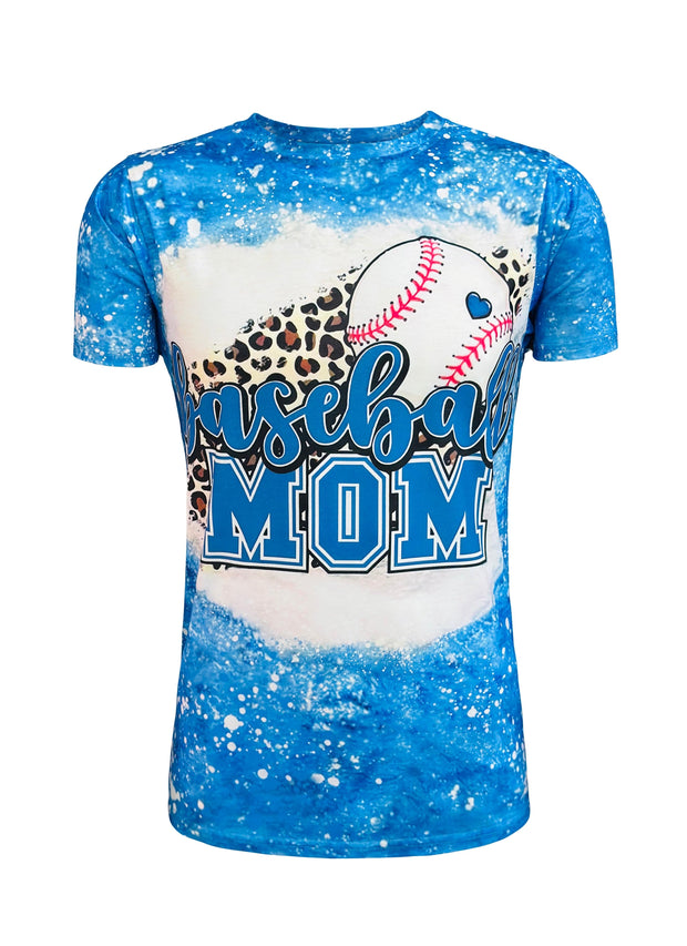 ILTEX Apparel Women's Clothing Baseball Mom Cheetah Blue Faux Bleached Top
